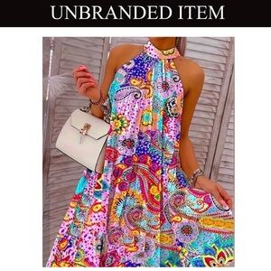 Paisley Halter Neck Pleated Midi Dress, NWOT